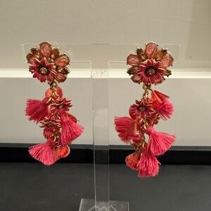 J. Crew Pink Floral Tassel Earrings